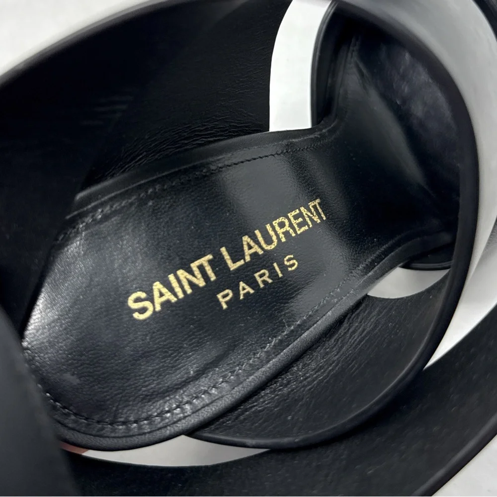 Saint Laurent Oak 100 Buckle Strappy Square Toe Sandal Block Heels Glam Black 36 - Picture 10 of 15